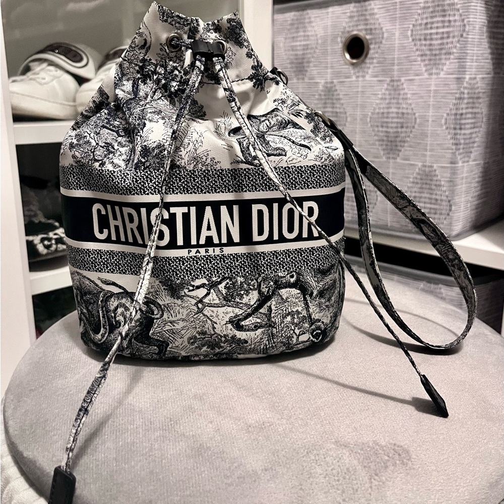 Christian Dior Technical Fabric Embroidered Toile De Jouy DiorTravel Pouch- Blue